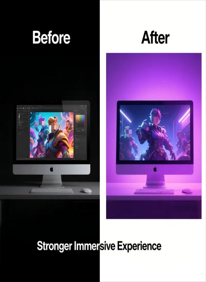 ارواق شريط إضاءة LED ذكي RGB لشاشات الألعاب - إضاءة مزامنة موسيقى تعمل عبر USB مع تحكم برمجي، متوافقة مع أجهزة الكمبيوتر مقاس 32 بوصة، إضاءة محيطة لإعدادات الكمبيوتر وديكور غرفة النوم - Image 5