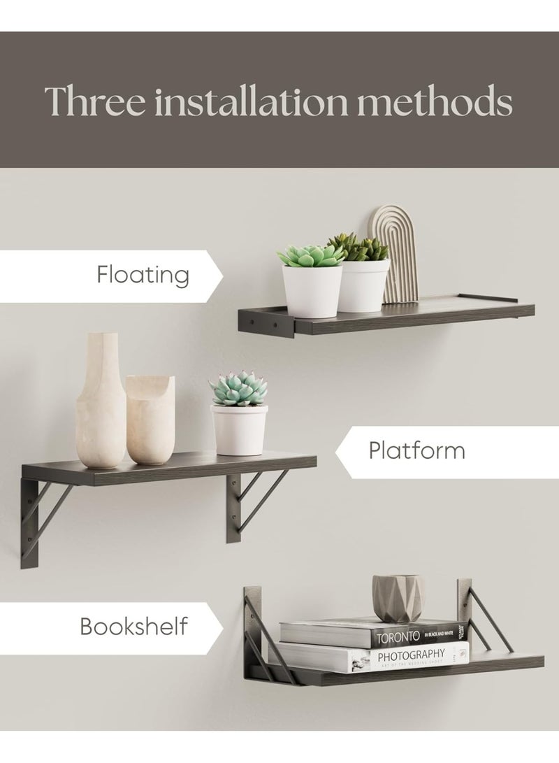 Relex Wall Shelves for Bedroom Decor, Light Carbonized Wall Shelves Different Sizes, Wall Mounted Wood Shelf for Books, Plants, Small Wall Shelf for Bathroom, Kitchen, Living Room (Black, 3 Pcs) - Image 4