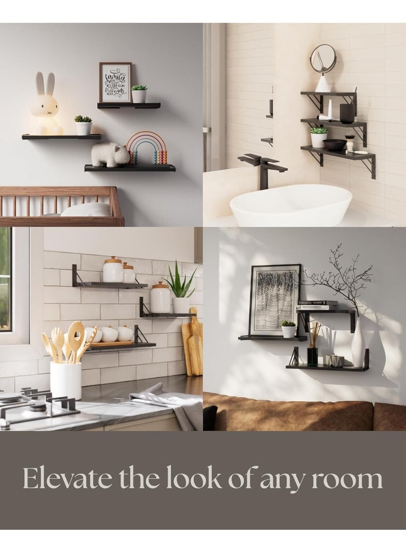 Relex Wall Shelves for Bedroom Decor, Light Carbonized Wall Shelves Different Sizes, Wall Mounted Wood Shelf for Books, Plants, Small Wall Shelf for Bathroom, Kitchen, Living Room (Black, 3 Pcs) - Image 5