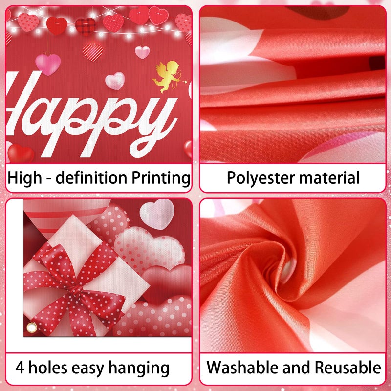 rosulasi Happy Valentines Day Banner Decorations Xtralarge Size120X20 Inch Valentine Yard Banner For Party Decor Red Heart Romantic Happy Valentine'S Day Backdrop Poster Hanging Outdoor Gate Fence Door Wall - Image 3