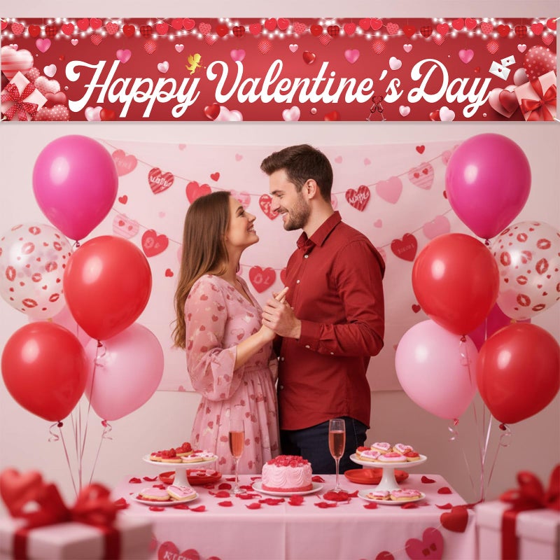 rosulasi Happy Valentines Day Banner Decorations Xtralarge Size120X20 Inch Valentine Yard Banner For Party Decor Red Heart Romantic Happy Valentine'S Day Backdrop Poster Hanging Outdoor Gate Fence Door Wall - Image 4