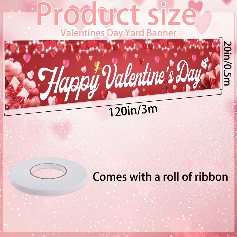 rosulasi Happy Valentines Day Banner Decorations Xtralarge Size120X20 Inch Valentine Yard Banner For Party Decor Red Heart Romantic Happy Valentine'S Day Backdrop Poster Hanging Outdoor Gate Fence Door Wall - Image 2