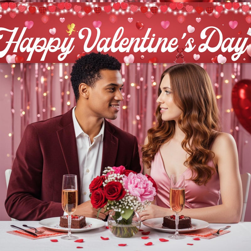 rosulasi Happy Valentines Day Banner Decorations Xtralarge Size120X20 Inch Valentine Yard Banner For Party Decor Red Heart Romantic Happy Valentine'S Day Backdrop Poster Hanging Outdoor Gate Fence Door Wall - Image 5