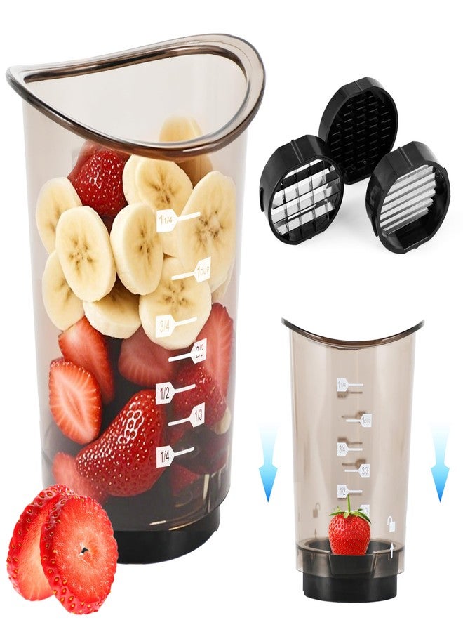 رانزي كوب تقطيع الفواكه، كوب تقطيع الفواكه بشفرة قابلة للإزالة - شرائح الفراولة والموز والخيار والبيض والبصل مع لوحة دفع، أدوات مطبخ للتقطيع السريع والآمن - Image 1