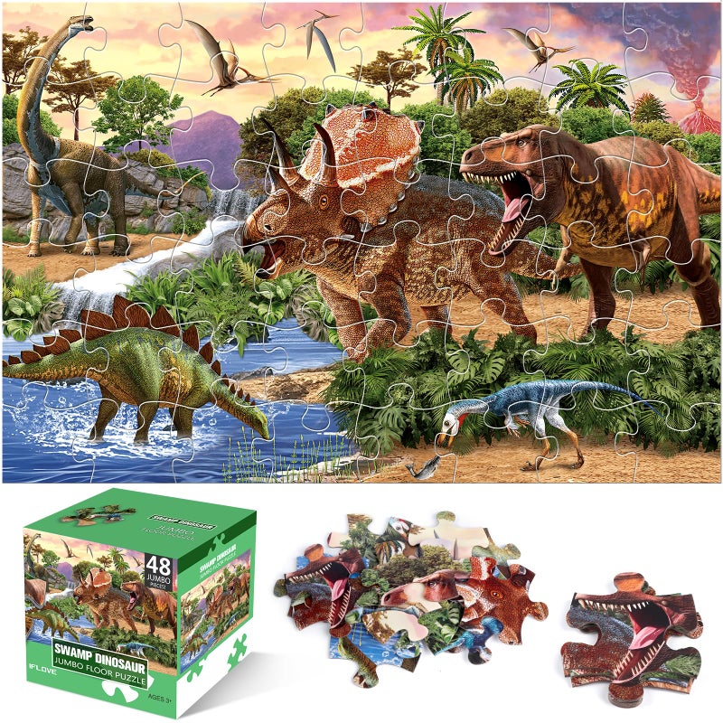 IFLOVE Jumbo Floor Puzzle for Kids48 Piece Dinosaur Large Jigsaw Puzzles for Toddlers Ages 35Children Learning Preschool Educational Dinosaur ToysChristmas Birthday Easter Gifts for Boys Girls Ages 48 - Image 3