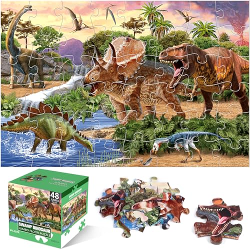 IFLOVE Jumbo Floor Puzzle for Kids48 Piece Dinosaur Large Jigsaw Puzzles for Toddlers Ages 35Children Learning Preschool Educational Dinosaur ToysChristmas Birthday Easter Gifts for Boys Girls Ages 48 - Image 1