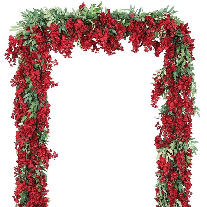 4PCS 66FTPIECE IMITATION SILK WISTERIA GARLAND HANGING FLOWER VINE FOR HOME OUTDOOR GARDEN CEREMONY WEDDING ARCH FLORAL DECOR RED