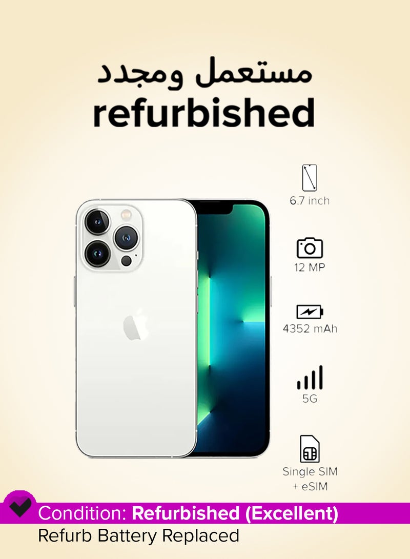 ابل  مجدَّد - آيفون 13 برو ماكس 256GB فضي 5G مع فيس تايم - نسخة فيزيائية بدعم شريحتين - Image 1
