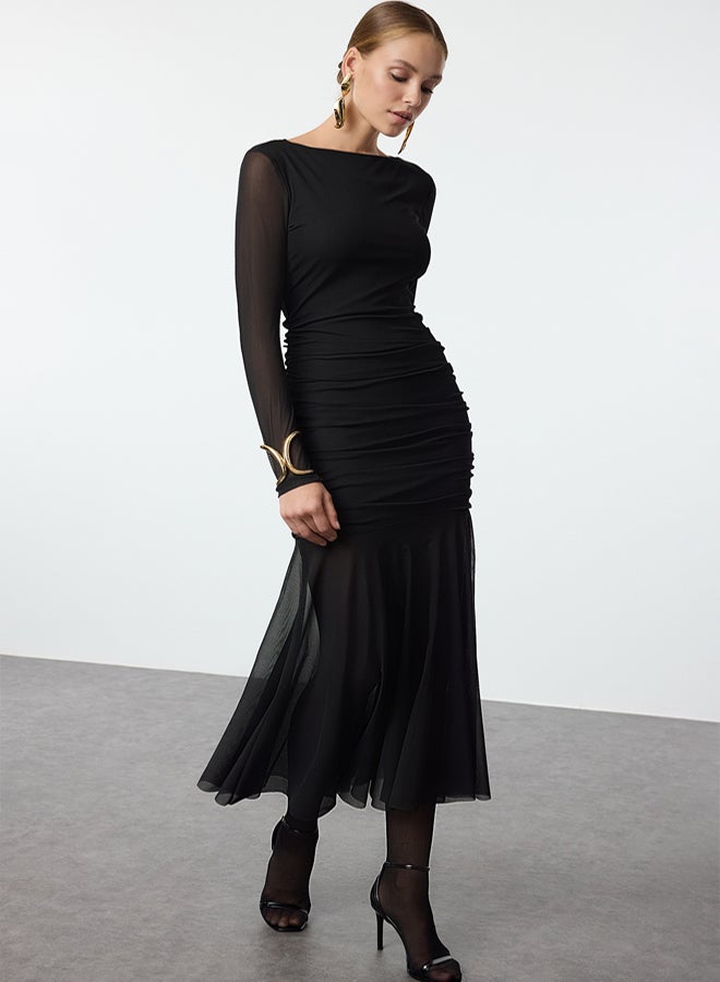 trendyol فستان تولا ضيق أسود TPRAW25EL00003 - Image 1