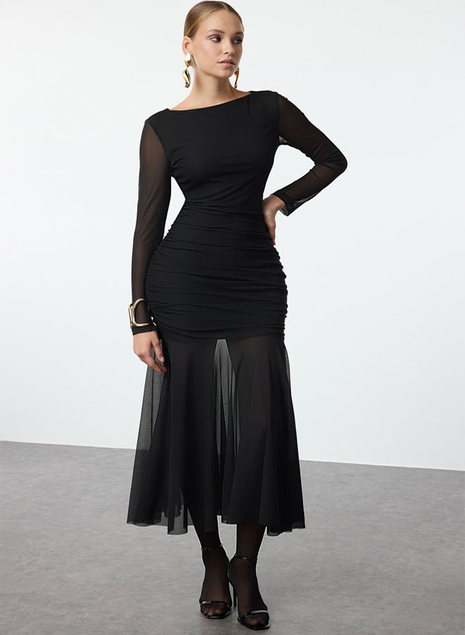 trendyol فستان تولا ضيق أسود TPRAW25EL00003 - Image 2