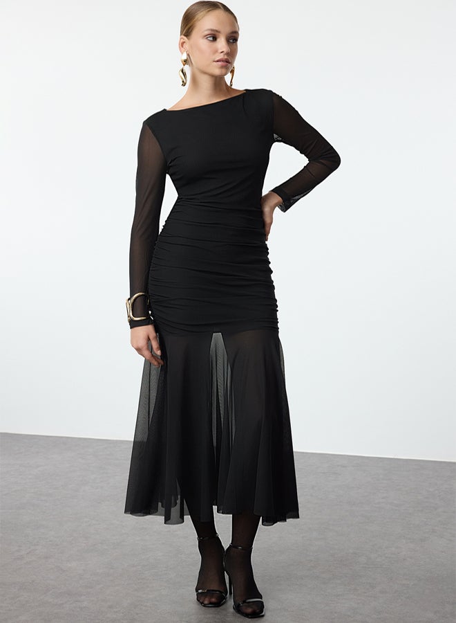 trendyol فستان تولا ضيق أسود TPRAW25EL00003 - Image 5