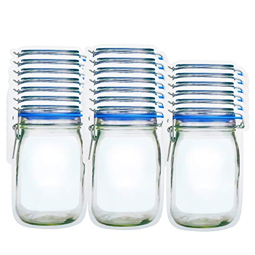 laffeya 20Pack 1000ml (9.6x6.6inch) Reusable Mason Jar Bags for Candy & Snacks - Leakproof Storage & Display - Image 1