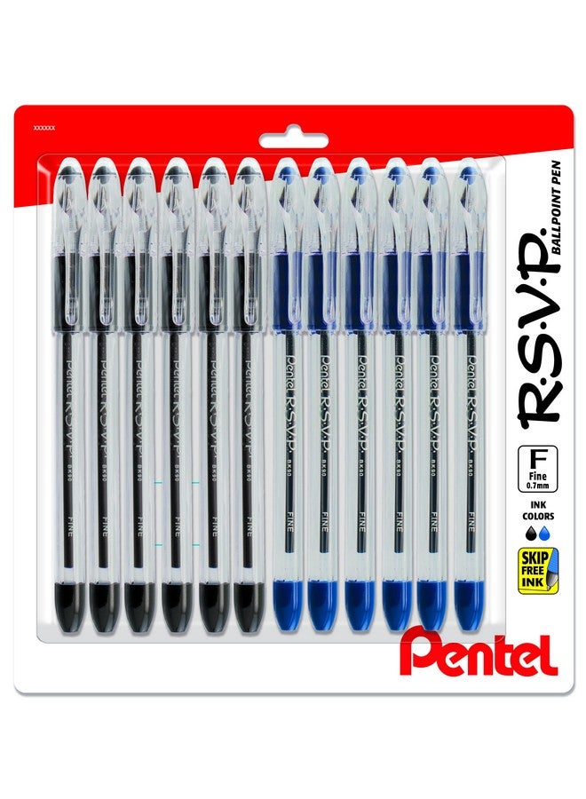 بنتل أقلام بينتيل RSVP ذات رأس رفيع - قلم حبر جاف - 0.7 مم - عبوة من 12 قلم حبر أسود و6 أقلام حبر أزرق - Image 1