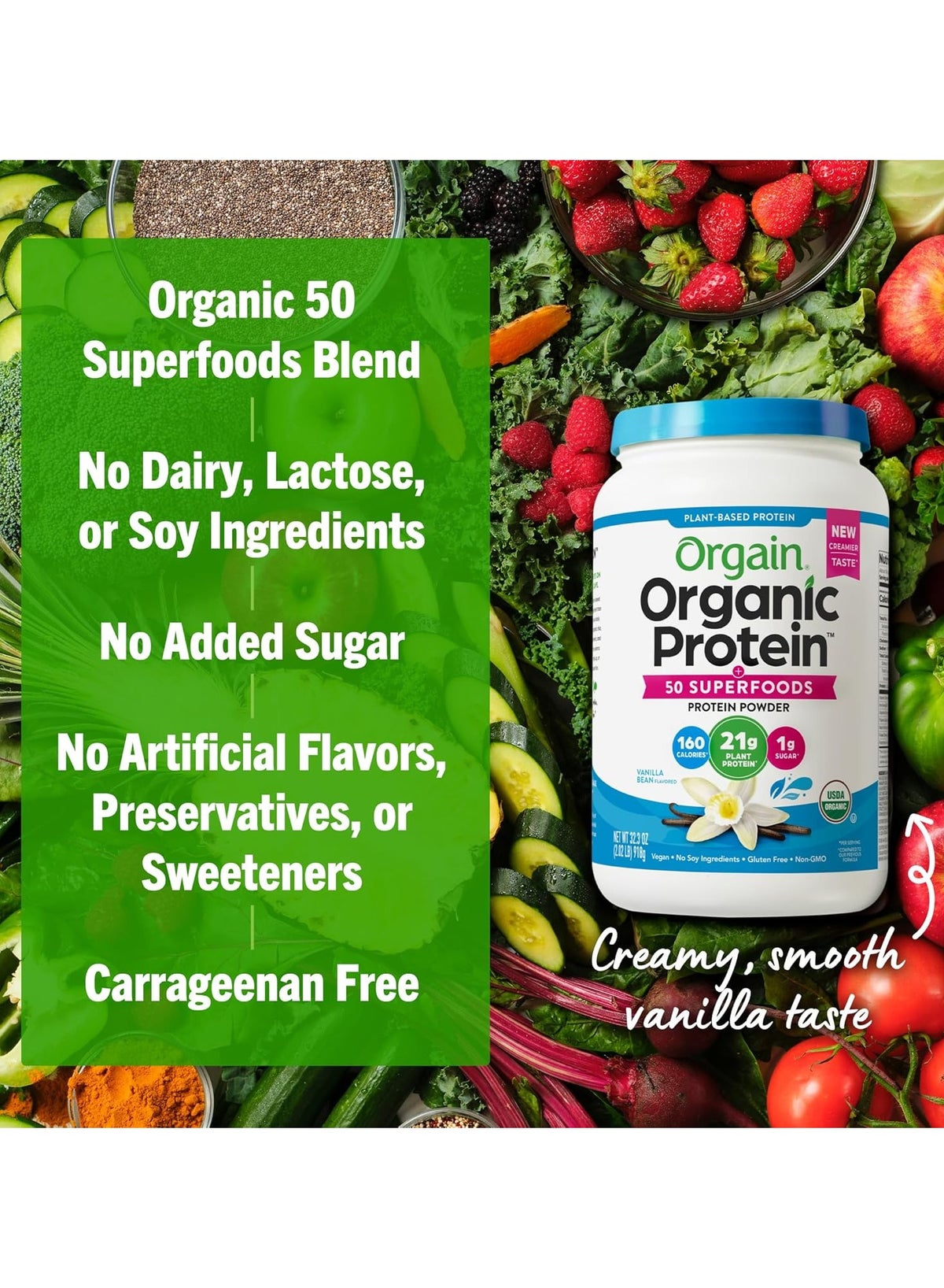Organic Protein + 50 Superfoods, Vanilla Bean (2.02 Lb)