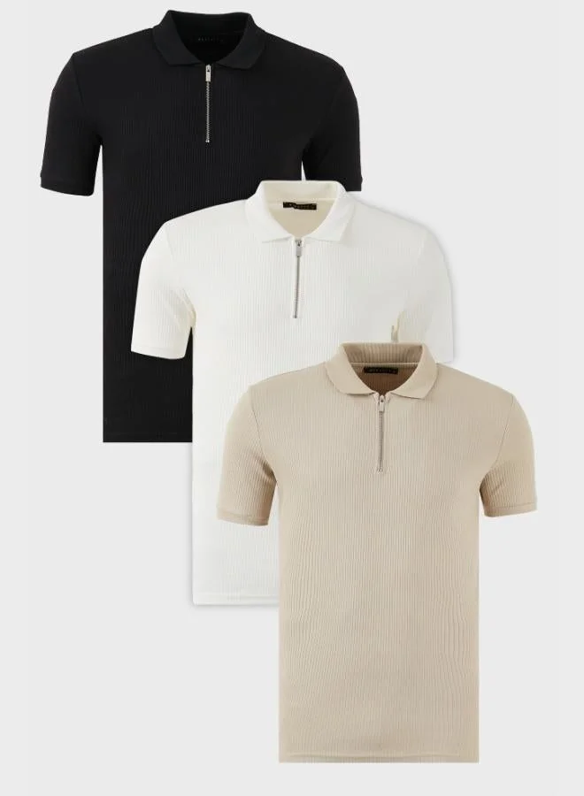 بوراتي تيشيرت بولو رجالي قطن بياقة بولو بسحاب نصفي عبوة من  قطع