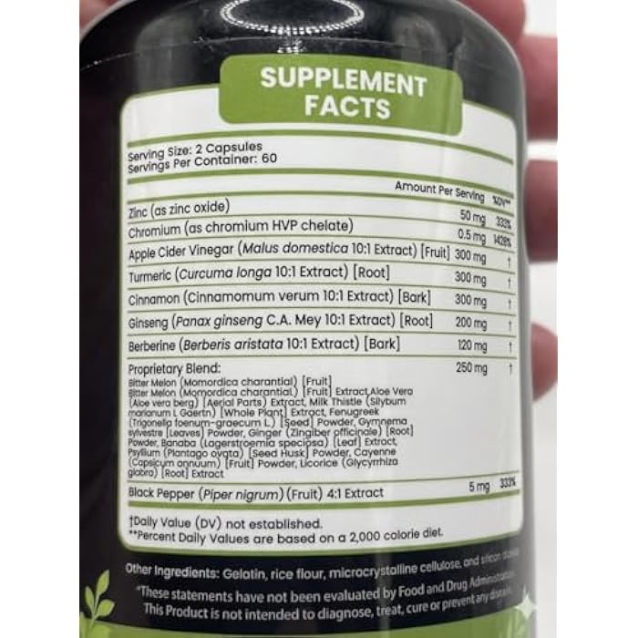 vitaxmin Ceylon Cinnamon Capsules with Berberine, Apple Cider Vinegar, Turmeric Curcumin, Chromium, Gymnema Sylvestre, Ginseng - Daily Wellness Supplement 120 Caps Made in USA - Image 3