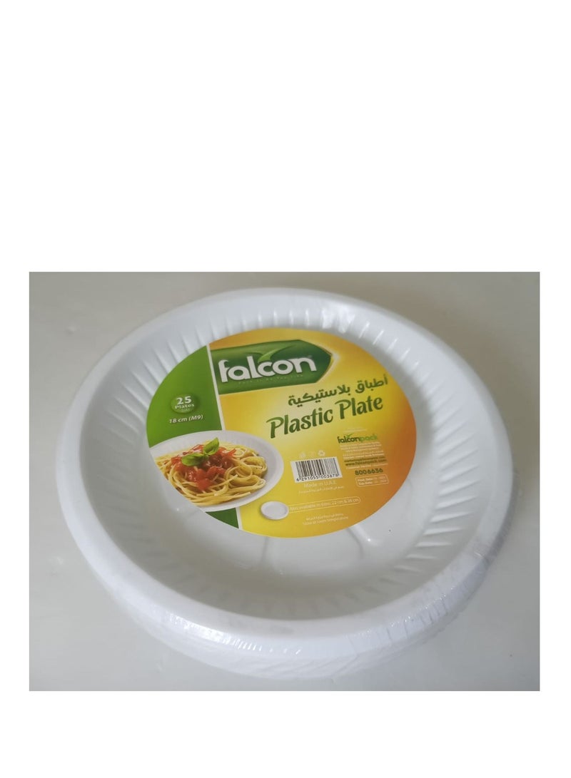 Falconpack Falcon  25 Pcs Round Plastic Plate  18cm - Image 1