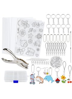 Hysagtek 158 Pcs Shrinky Sheets Kits Including 17 Pcs Shrinky Art Heat Shrink Plastic Sheets 140 Pcs Keychains Accessories Hole Punch For Kids Craft Christmas Ornaments  - Image 1