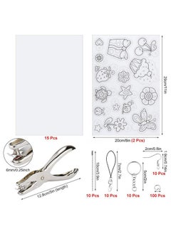 Hysagtek 158 Pcs Shrinky Sheets Kits Including 17 Pcs Shrinky Art Heat Shrink Plastic Sheets 140 Pcs Keychains Accessories Hole Punch For Kids Craft Christmas Ornaments  - Image 2