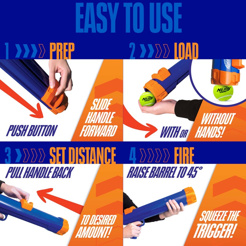 Nerf Dog Tennis Ball Blaster Dog Toy Blue/Orange, 16 Inch Compact Blaster with 1 Ball - Image 5