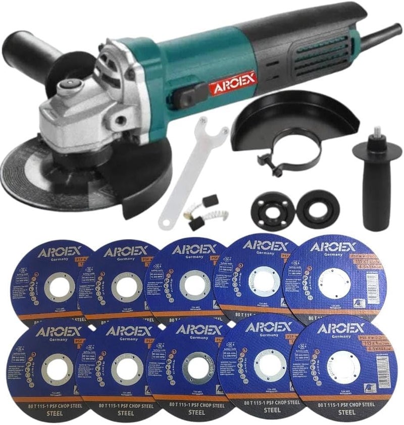 مِطحنة زاوية كهربائية، مِطحنة زاوية احترافية بقوة 880 واط، 115 مم مع 10 أقراص قطع بقياس 1 مم وفحم إضافي - Image 1