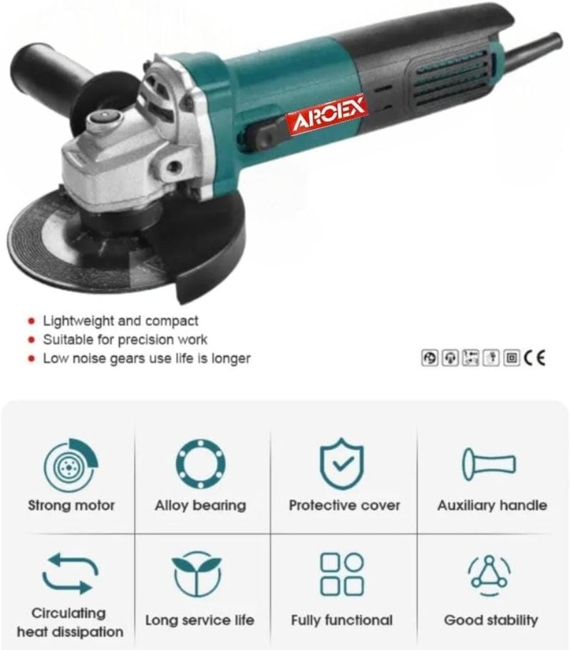مِطحنة زاوية كهربائية، مِطحنة زاوية احترافية بقوة 880 واط، 115 مم مع 10 أقراص قطع بقياس 1 مم وفحم إضافي - Image 3