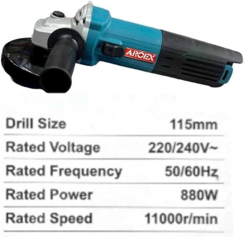 مِطحنة زاوية كهربائية، مِطحنة زاوية احترافية بقوة 880 واط، 115 مم مع 10 أقراص قطع بقياس 1 مم وفحم إضافي - Image 4