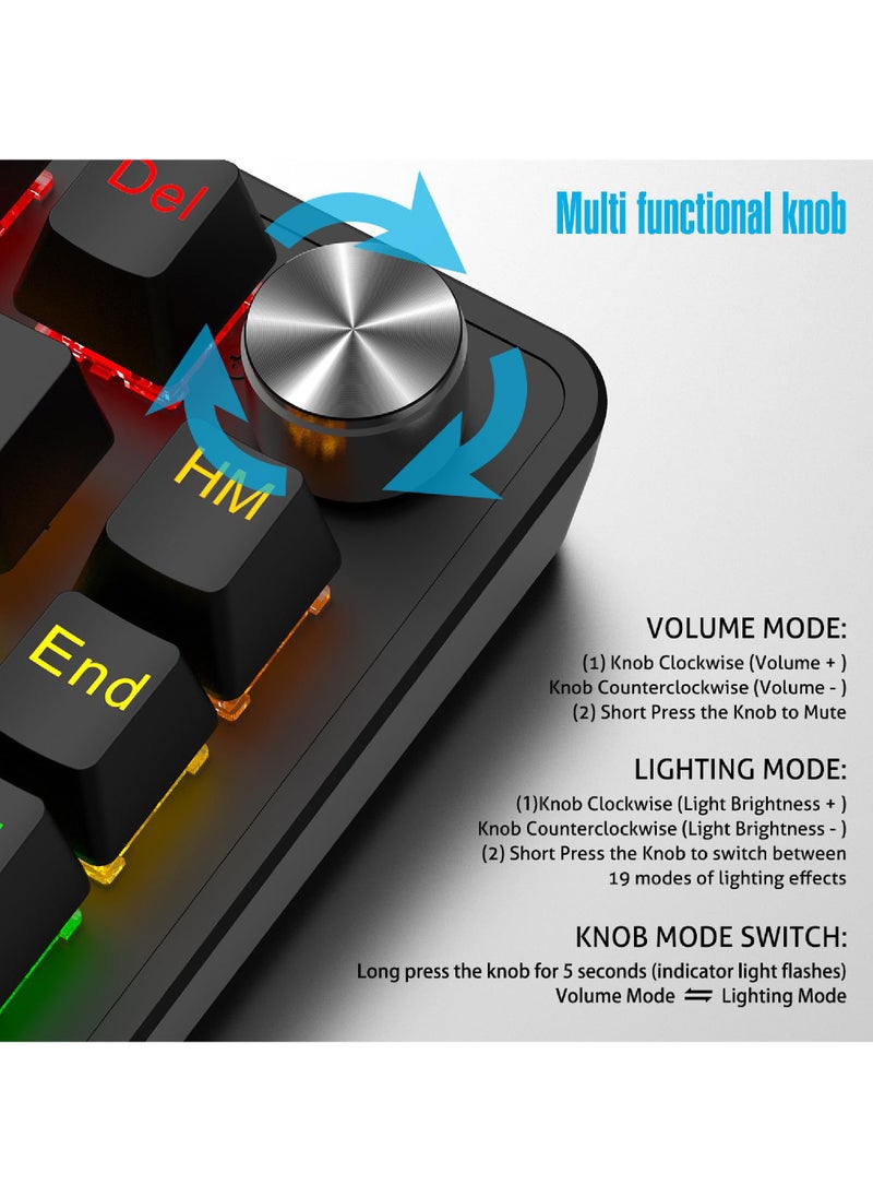 Rock Pow - ROCK POW 70% Gaming Keyboard,Arabic English 82 Keys Mechanical Keyboard with RGB Backlit 19 Modes,Volume Lighting Knob Wired Mini PBT Keycaps for PC Gaming and Working (Blue Switch)WB - Image 1