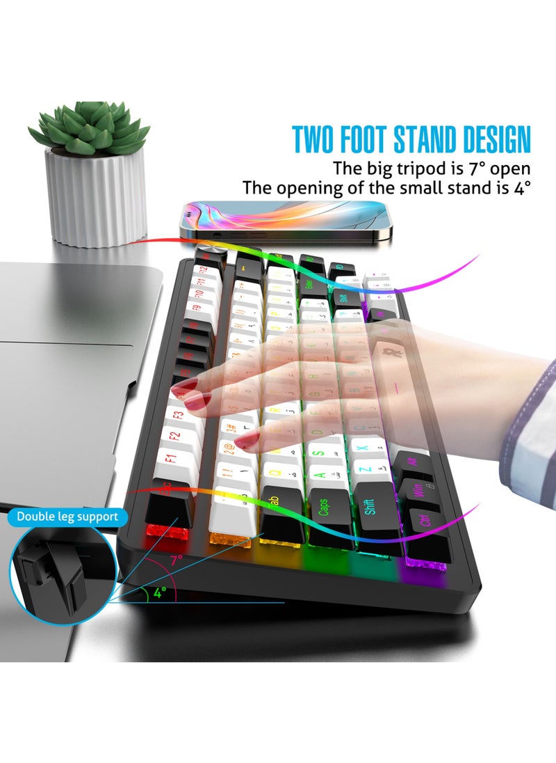 Rock Pow - ROCK POW 70% Gaming Keyboard,Arabic English 82 Keys Mechanical Keyboard with RGB Backlit 19 Modes,Volume Lighting Knob Wired Mini PBT Keycaps for PC Gaming and Working (Blue Switch)WB - Image 1