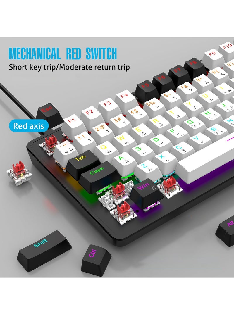 ROCK POW 70% Gaming Keyboard,Arabic English 82 Keys Mechanical Keyboard with RGB Backlit 19 Modes,Volume Lighting Knob Wired Mini PBT Keycaps for PC Gaming and Working (Blue Switch)WB - Image 2