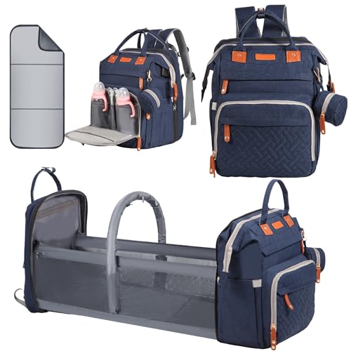 Shengmeister Diaper Bag Backpack with Changing Station and Toy Arch, 900D Waterproof Baby Travel Backpack for Mom and Dad, Large Capacity Maternity Bag with Insulated Pockets & USB Port, Blue - Image 1