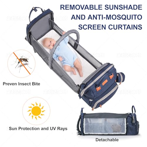 Shengmeister Diaper Bag Backpack with Changing Station and Toy Arch, 900D Waterproof Baby Travel Backpack for Mom and Dad, Large Capacity Maternity Bag with Insulated Pockets & USB Port, Blue - Image 5