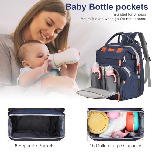 Shengmeister Diaper Bag Backpack with Changing Station and Toy Arch, 900D Waterproof Baby Travel Backpack for Mom and Dad, Large Capacity Maternity Bag with Insulated Pockets & USB Port, Blue - Image 2