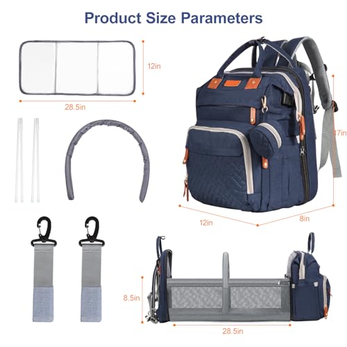 Shengmeister Diaper Bag Backpack with Changing Station and Toy Arch, 900D Waterproof Baby Travel Backpack for Mom and Dad, Large Capacity Maternity Bag with Insulated Pockets & USB Port, Blue - Image 3