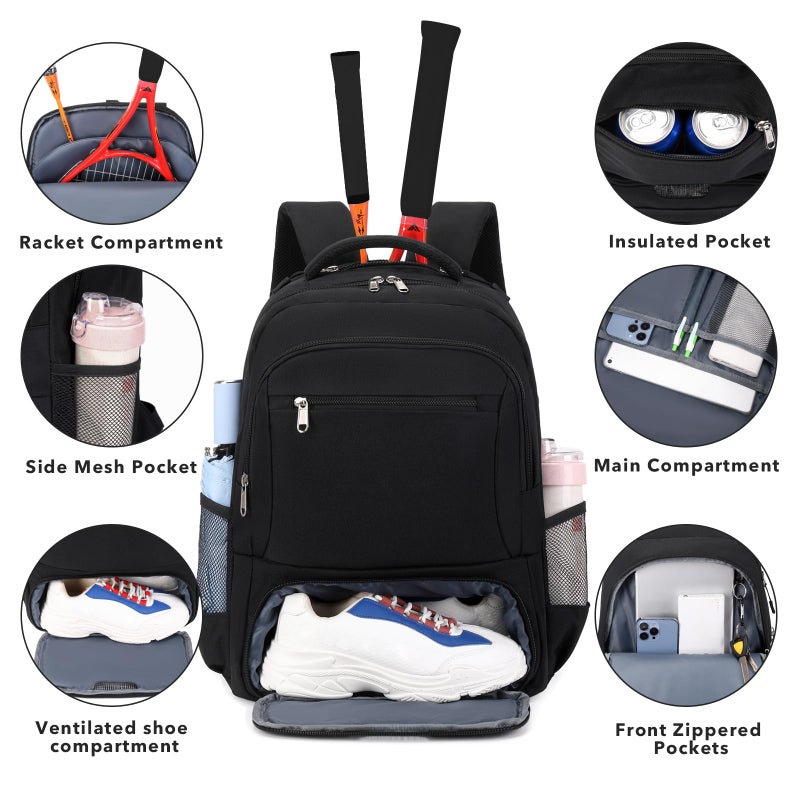 ACESAK Tennis Backpack Tennis Bag for Women Men - Tennis Bag Holds 2 Rackets, Badminton Squash, Pickleball Paddles Balls - Image 4