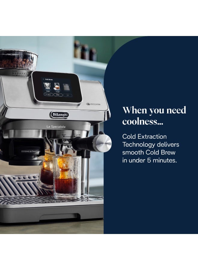 ديلونجي لا سبيشيالستا تاتش EC9455.M، ماكينة قهوة إسبريسو مع مطحنة قهوة، وظيفة التخمير البارد، رغوة حليب أوتوماتيكية أو يدوية، تحكم باللمس بديهي، مجموعة ترحيب، معدن - Image 5