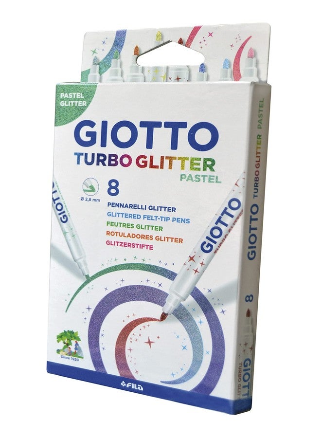 Giotto Turbo Glitter Ink Felt Tip Fibre Pens, Super Washable, Fine Tip Nib 2.8mm, 8 Pastel Colours, Ideal for Children, Parties and Schools - Image 2