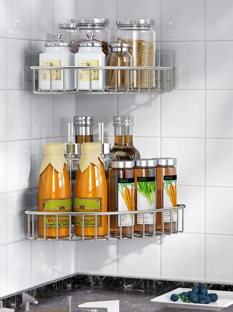SMARTAKE 2-Pack Corner Shower Caddy  SUS304 Stainless Steel  Wall Mounted Bathroom Shelf with Adhesive  Storage Organizer for Toilet  Dorm and Kitchen (Silver) - Image 5