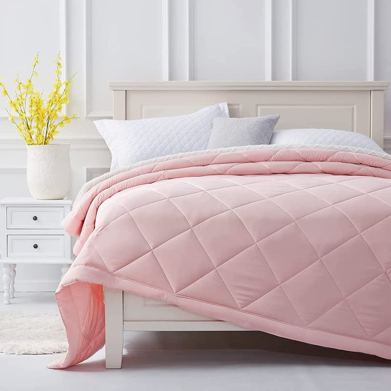Rajasthan Crafts Lightweight Summer All Weather Reversible Comforter Ultra Soft Quilt Blanket Dohar (60x90 Inches, Pink) - Image 1
