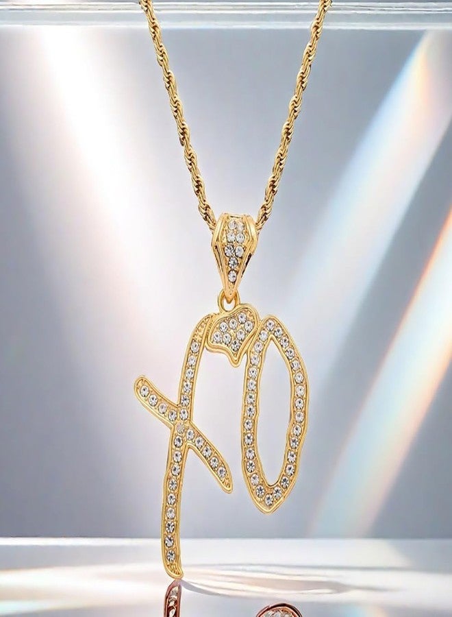 DIOWUS Unisex High Hip Hop XO Letter Pendant Necklace For Women Men, New 2026 Rock Rapper Fashion Cubic Zirconia Accessories Creative Jewelry Gift (XO-Gold) - Image 3