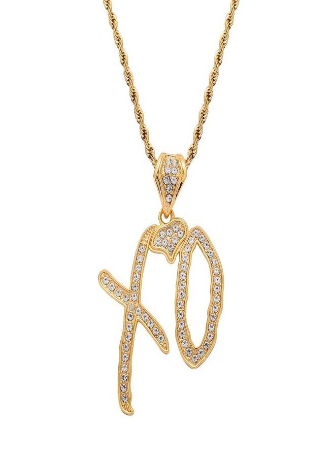 DIOWUS Unisex High Hip Hop XO Letter Pendant Necklace For Women Men, New 2026 Rock Rapper Fashion Cubic Zirconia Accessories Creative Jewelry Gift (XO-Gold) - Image 1