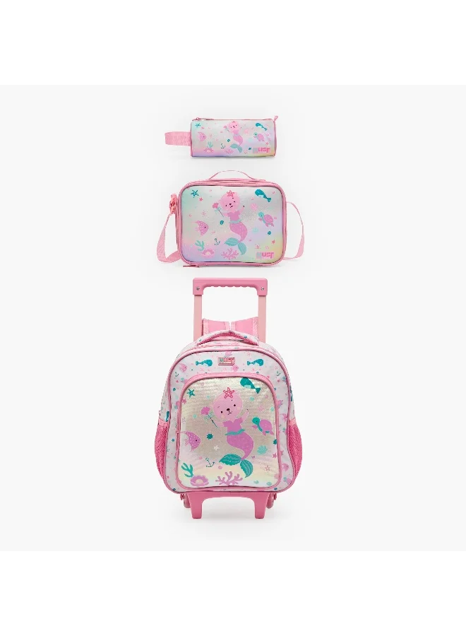 Must 12 Inch-Bear Mermaid-Set Of 3-Trolley Bag Set-2 Wheels (Polyester) Multicolor \ 27X10X31