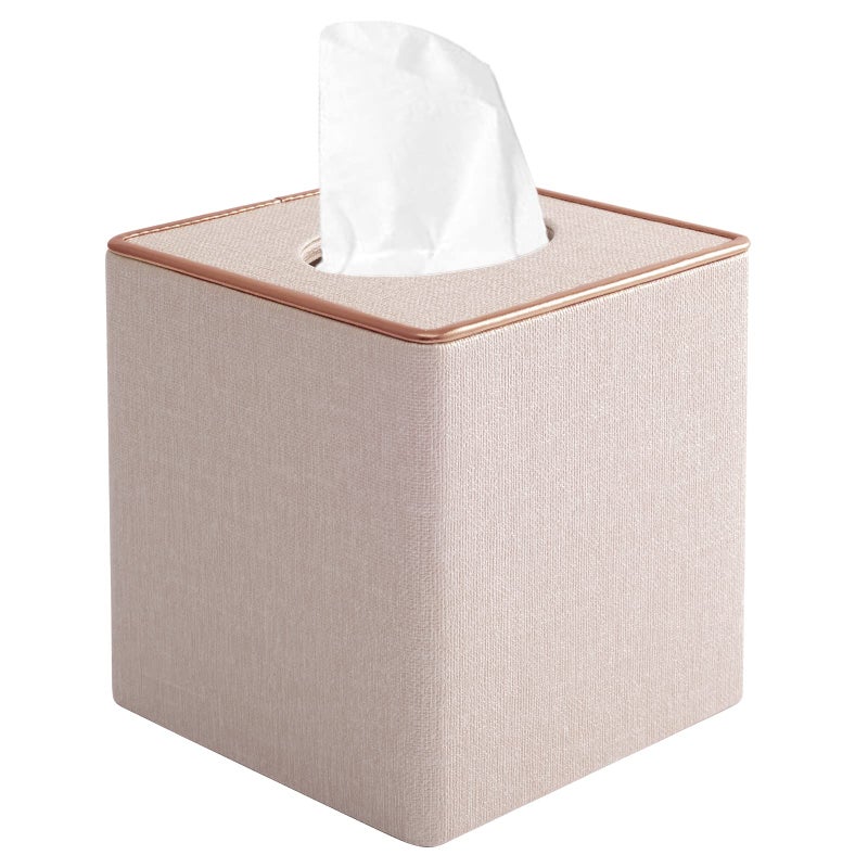 XNONE Tissue Box Cover Square Tissue Box Holder PU Leather Facial Organizer with Magnetic BottomDecorative Napkin Caddy for Vanity Dresser Night Stand Table Countertop Home Office CarBeige