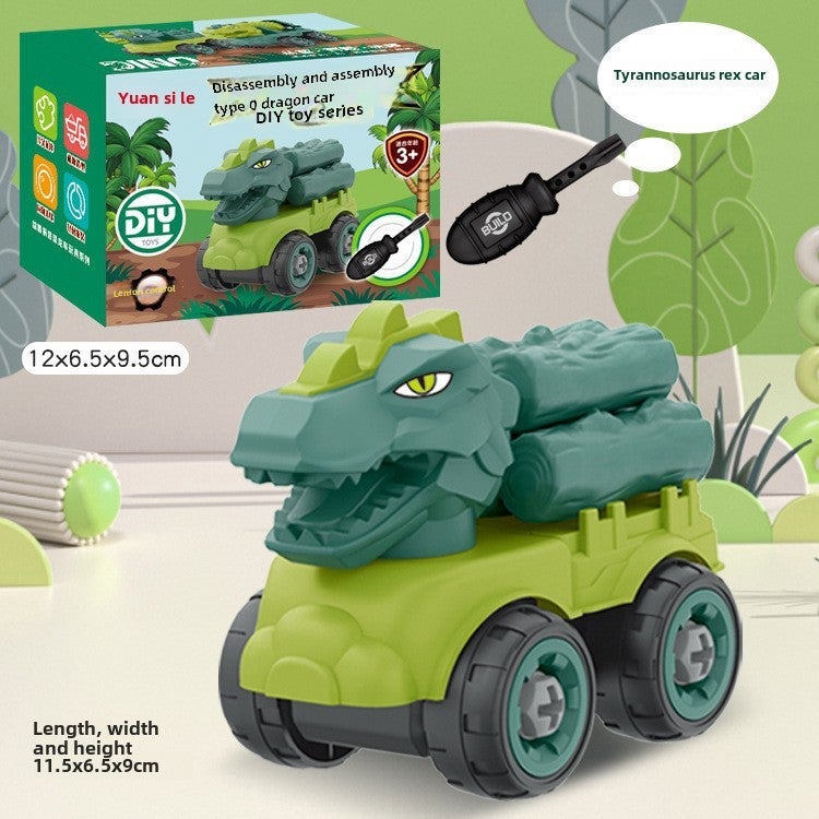 شاحنات ألعاب التجميع DIY للأطفال الأولاد سيارة التنين تيرانوصور الخشبية (صندوق ملون)