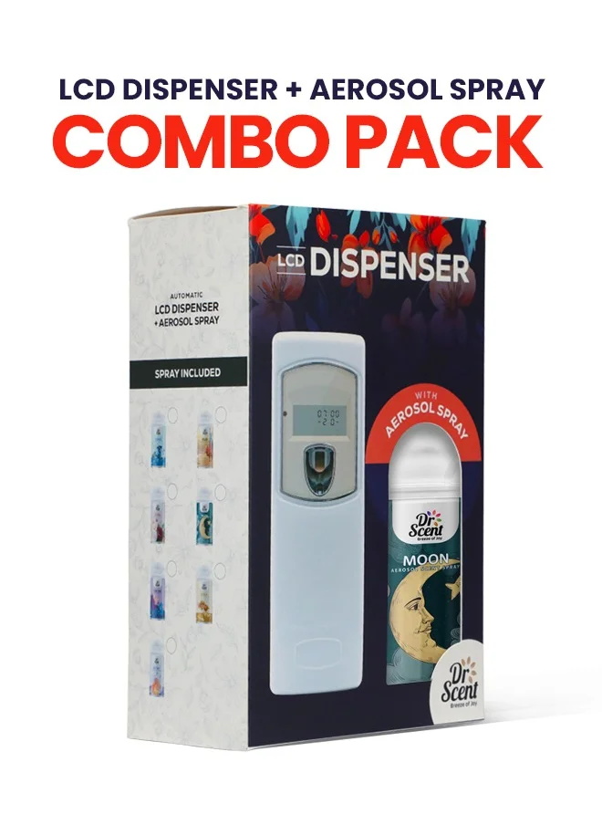 Dr Scent Dr Scent Breeze of Joy, Combo | Automatic Air Freshener Spray Dispenser LCD with 300 ml Aerosol Spray Refill | Long-Lasting Fragrance for Home & Office. (Moon)