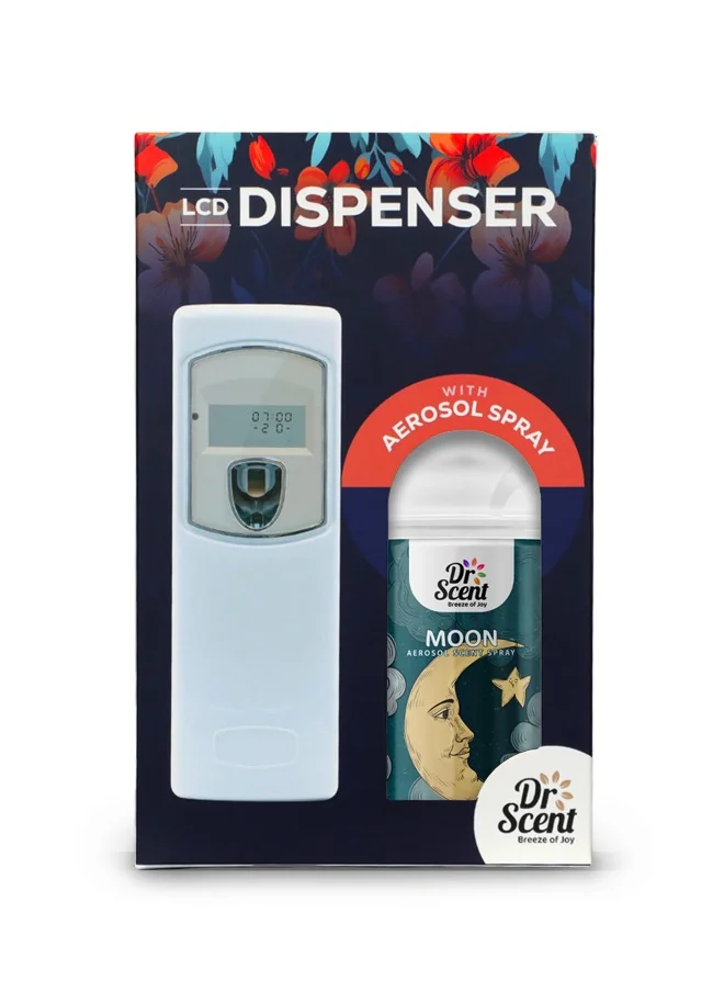 Dr Scent Dr Scent Breeze of Joy, Combo | Automatic Air Freshener Spray Dispenser LCD with 300 ml Aerosol Spray Refill | Long-Lasting Fragrance for Home & Office. (Moon)