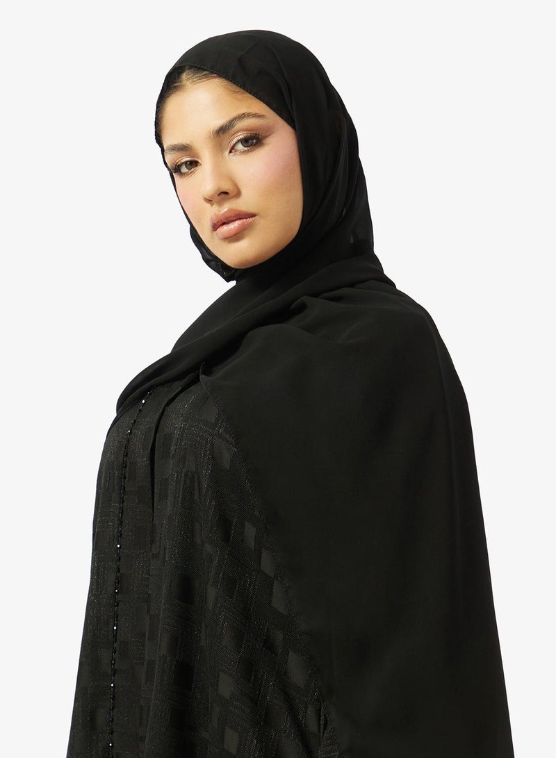 hayas closet Floral Print Embellished Open Front V Neck Abaya - Image 5