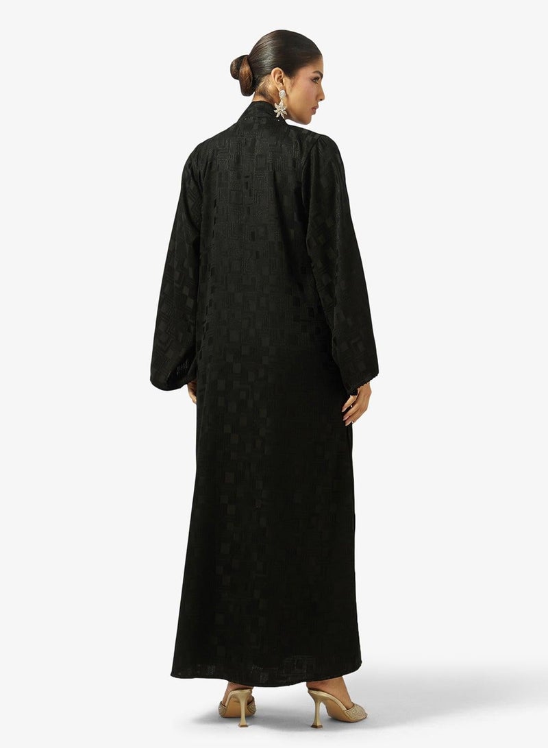 hayas closet Floral Print Embellished Open Front V Neck Abaya - Image 4