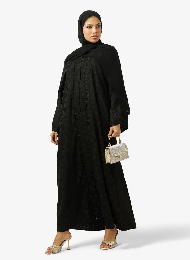 hayas closet Floral Print Embellished Open Front V Neck Abaya - Image 2