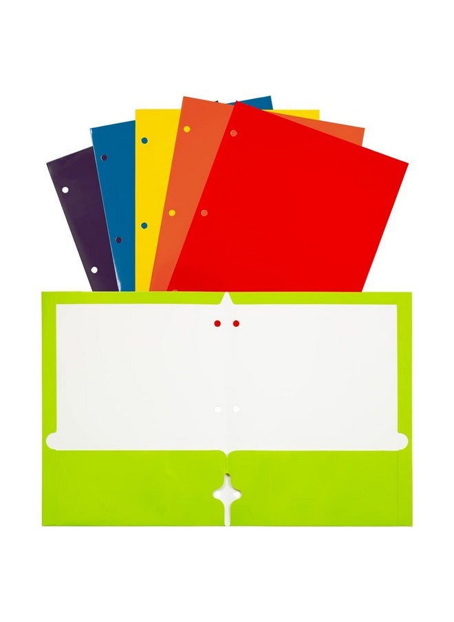 JAM Paper Laminated Two Pocket Glossy 3 Hole Punch School Folders - Letter Size - High Gloss Assorted Primary Colors - 6/Pack  - Image 4